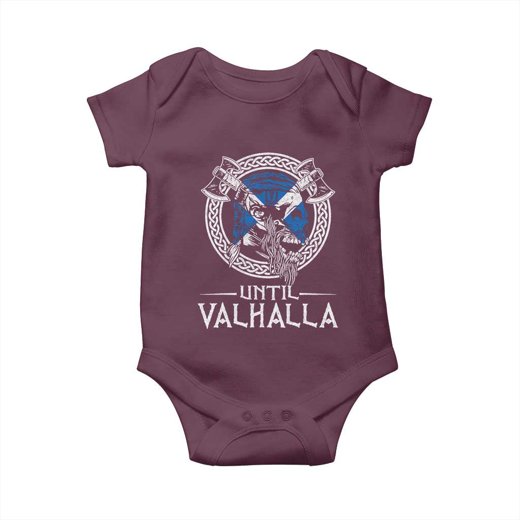 Funny Scottish Viking Baby Onesie Until Valhalla Vintage Scottish Flag Skull