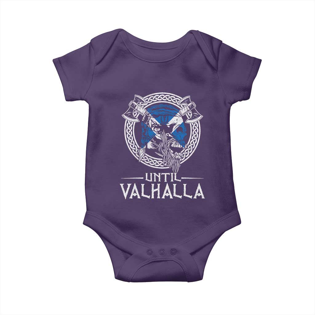 Funny Scottish Viking Baby Onesie Until Valhalla Vintage Scottish Flag Skull