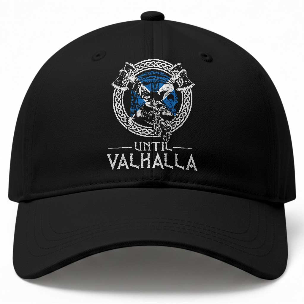 Funny Scottish Viking Baseball Cap Until Valhalla Vintage Scottish Flag Skull