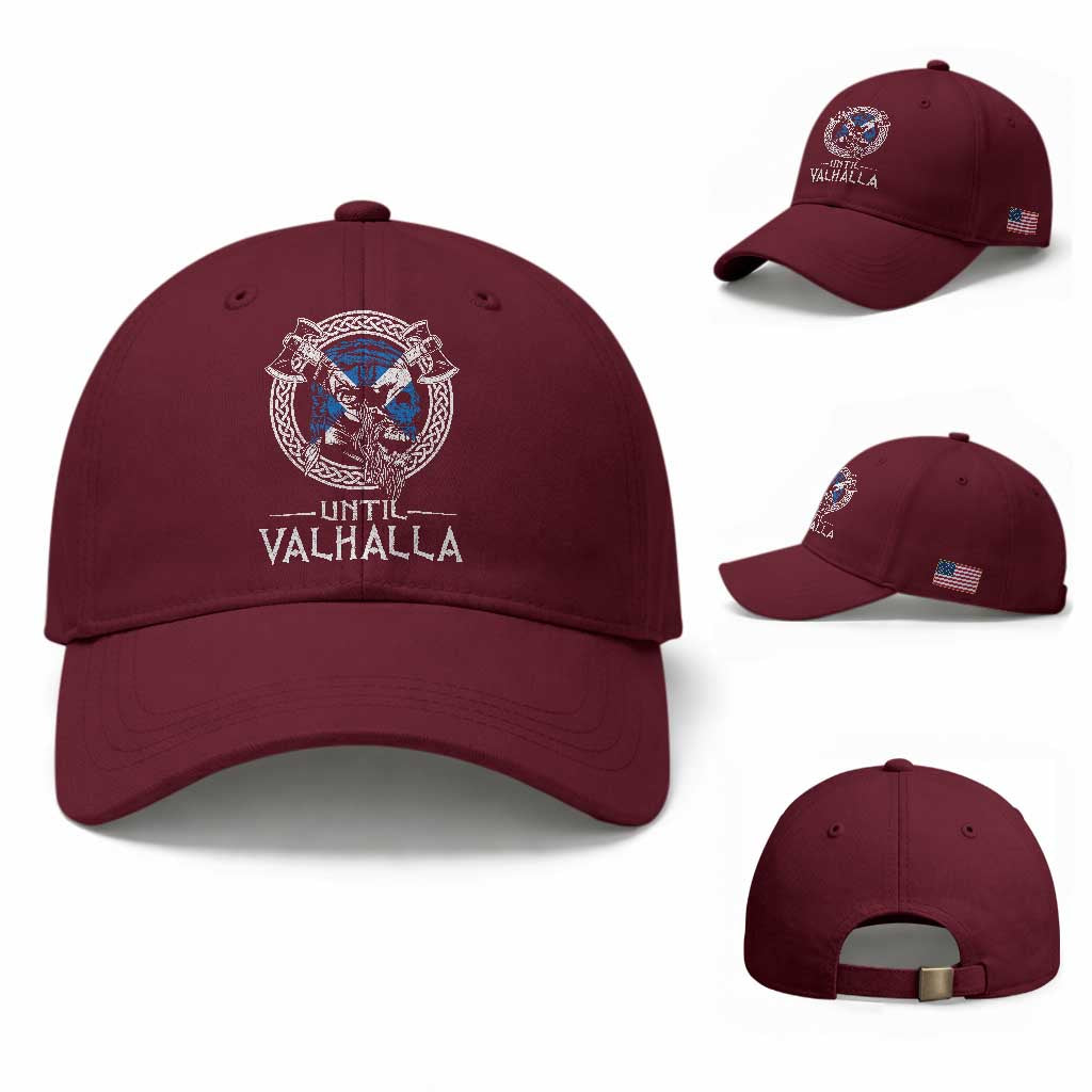 Funny Scottish Viking Baseball Cap Until Valhalla Vintage Scottish Flag Skull