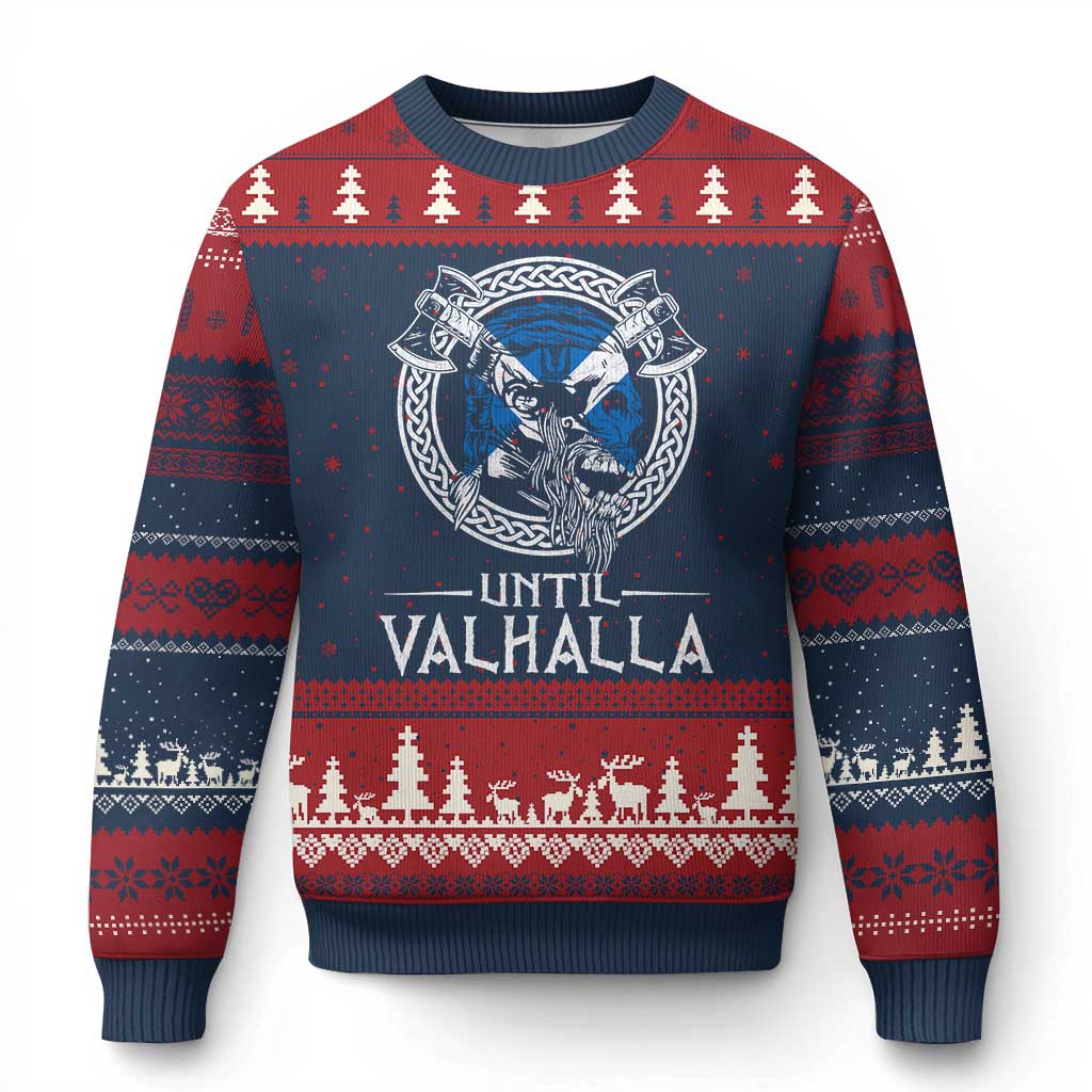 Funny Scottish Viking Ugly Christmas Sweater Until Valhalla Vintage Scottish Flag Skull - Wonder Print Shop