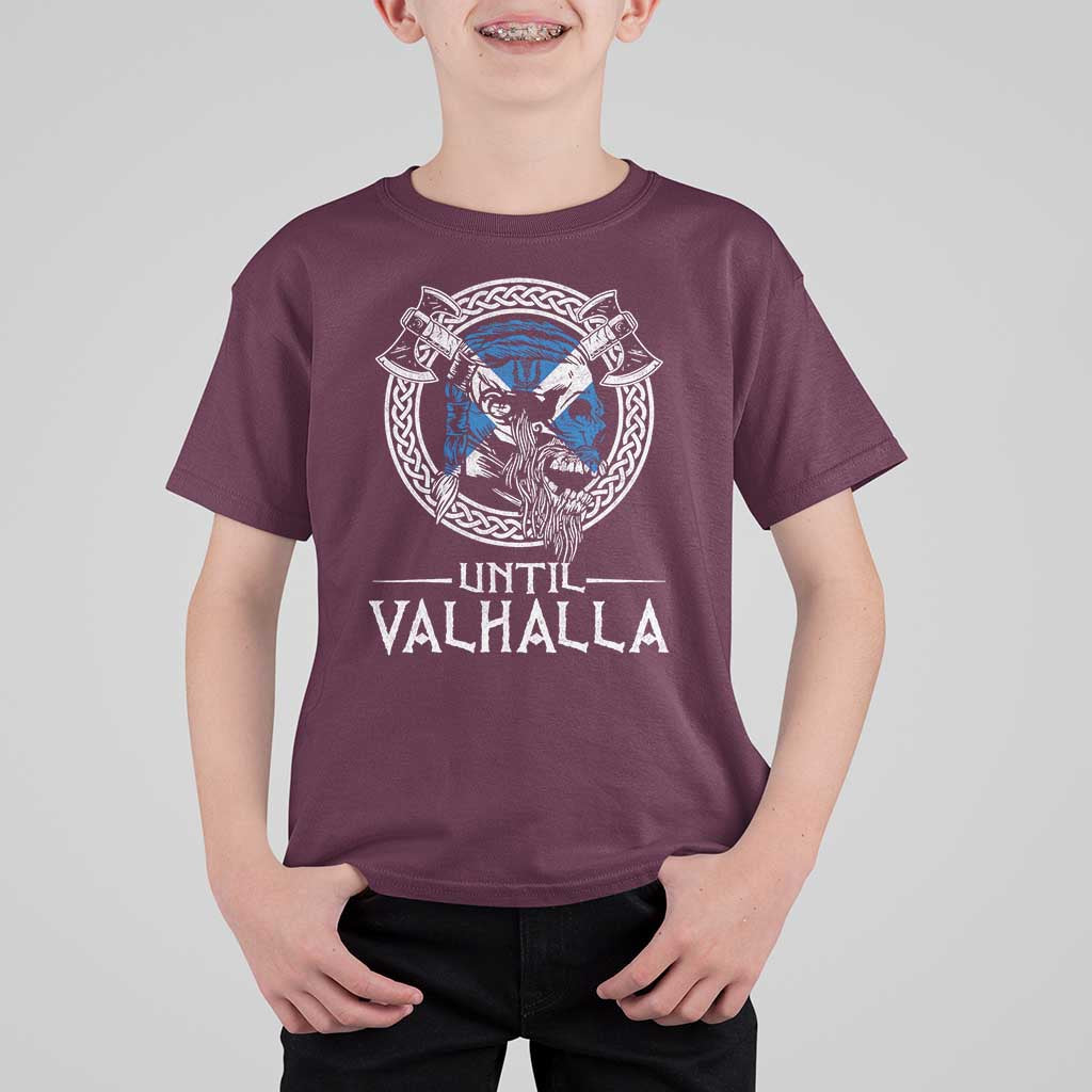 Funny Scottish Viking T Shirt For Kid Until Valhalla Vintage Scottish Flag Skull