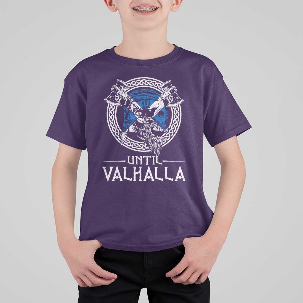 Funny Scottish Viking T Shirt For Kid Until Valhalla Vintage Scottish Flag Skull