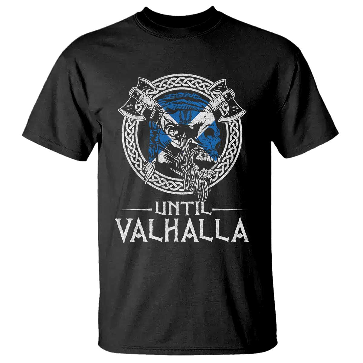 Funny Scottish Viking T Shirt Until Valhalla Vintage Scottish Flag Skull