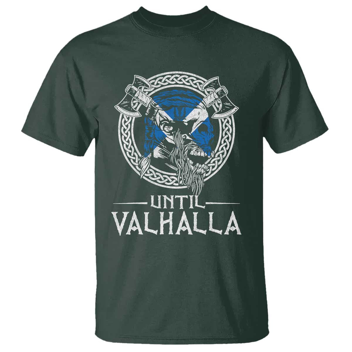 Funny Scottish Viking T Shirt Until Valhalla Vintage Scottish Flag Skull