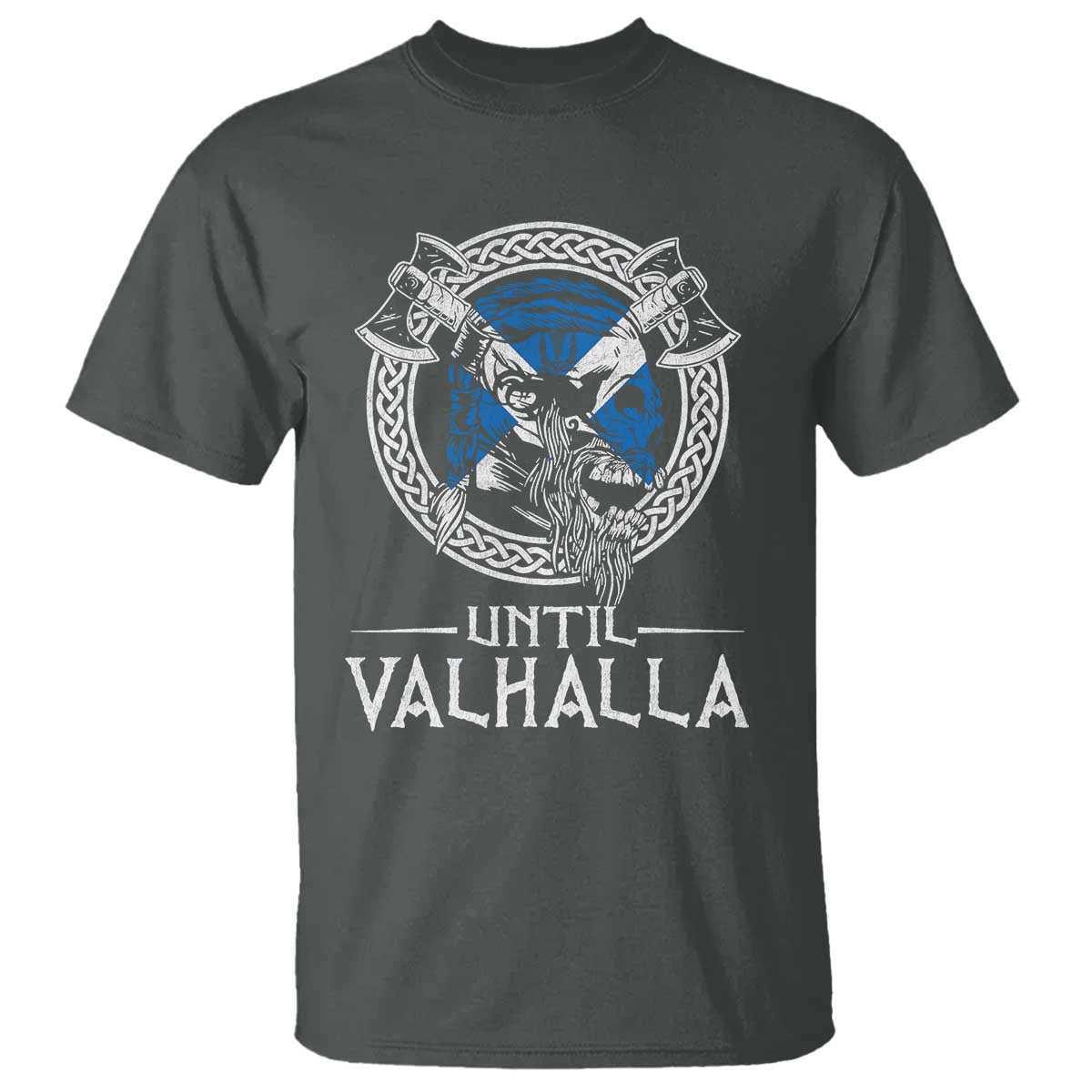 Funny Scottish Viking T Shirt Until Valhalla Vintage Scottish Flag Skull