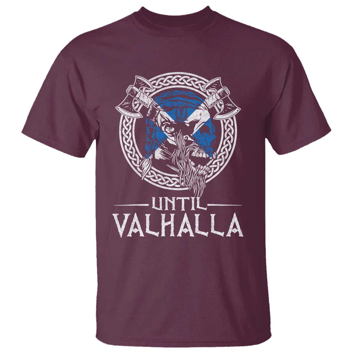 Funny Scottish Viking T Shirt Until Valhalla Vintage Scottish Flag Skull