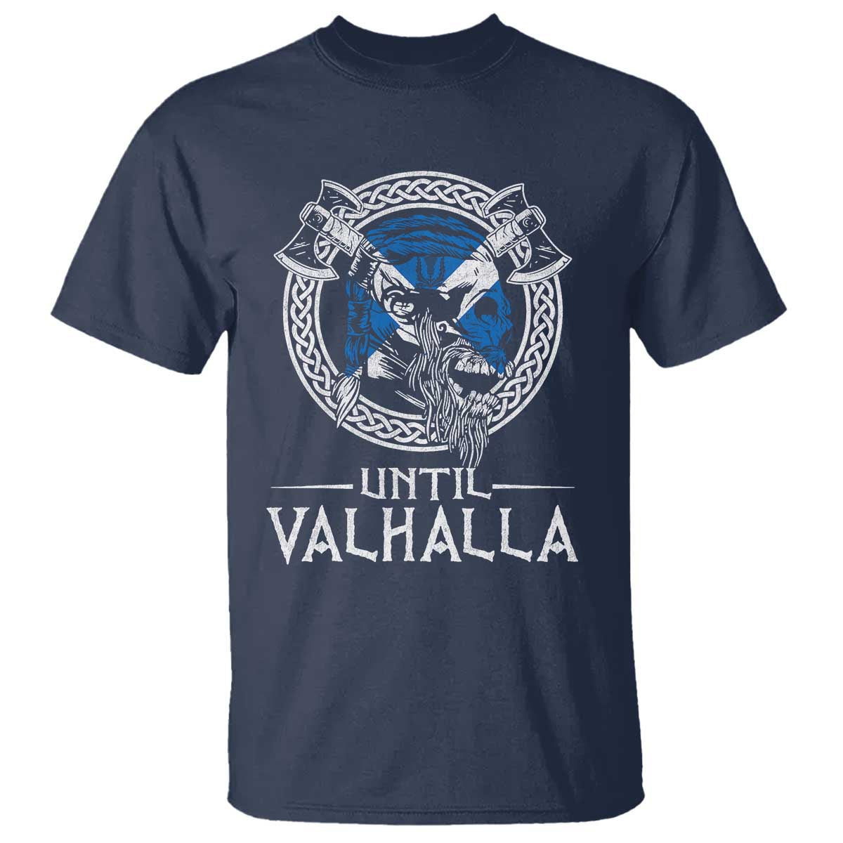 Funny Scottish Viking T Shirt Until Valhalla Vintage Scottish Flag Skull