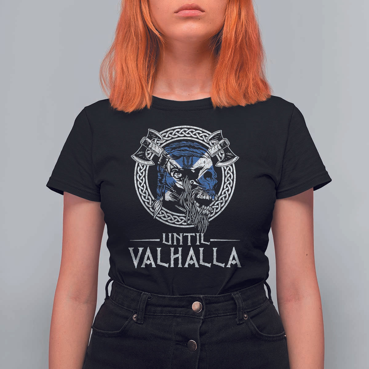 Funny Scottish Viking T Shirt For Women Until Valhalla Vintage Scottish Flag Skull
