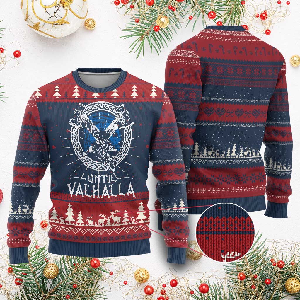 Funny Scottish Viking Knitted Sweatshirt Until Valhalla Vintage Scottish Flag Skull - Wonder Print Shop