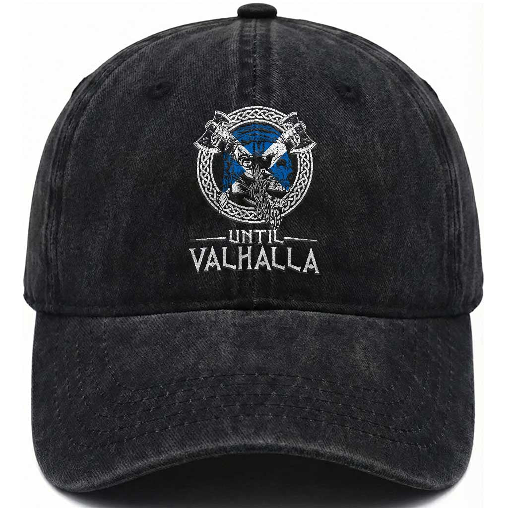 Funny Scottish Viking Washed Cotton Baseball Cap Until Valhalla Vintage Scottish Flag Skull