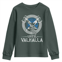 Funny Scottish Viking Youth Sweatshirt Until Valhalla Vintage Scottish Flag Skull