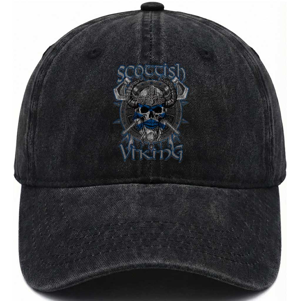 Scottish Viking Axes Celtic Knot Washed Cotton Baseball Cap Scottish Flag