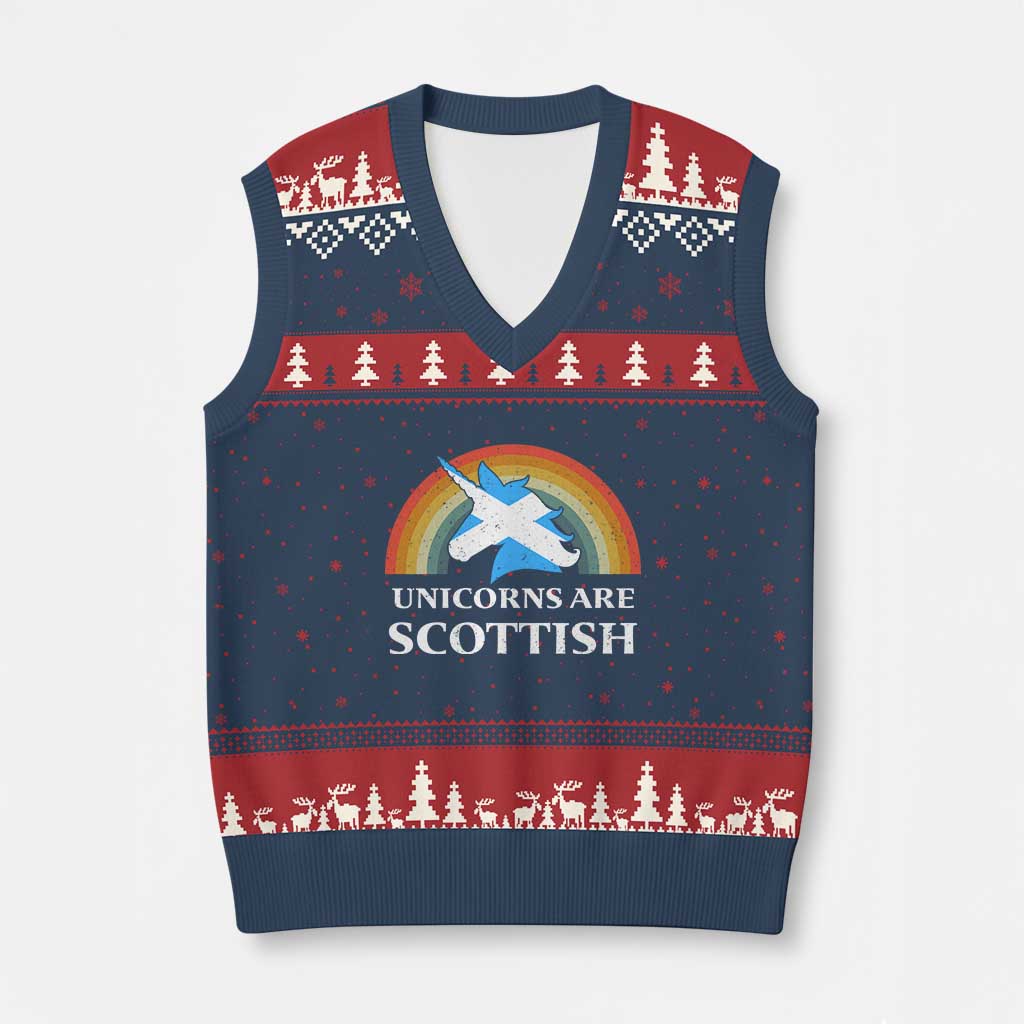Funny Scotland Pride Unicorn V-Neck Knit Sweater Vest Unicorns Are Scottish Rainbow - Wonder Print Shop