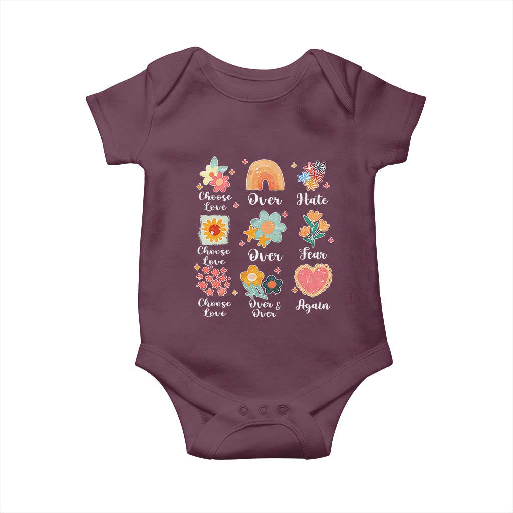 Choose Love Over Hate Fear Over And Over Again Baby Onesie Floral Inspirational Peace - Wonder Print Shop