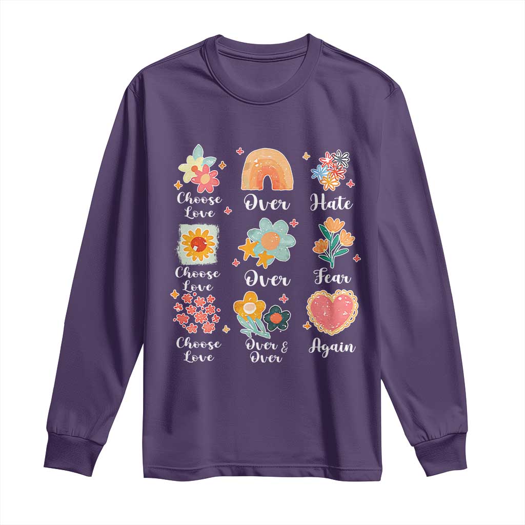 Choose Love Over Hate Fear Over And Over Again Long Sleeve Shirt Floral Inspirational Peace - Wonder Print Shop