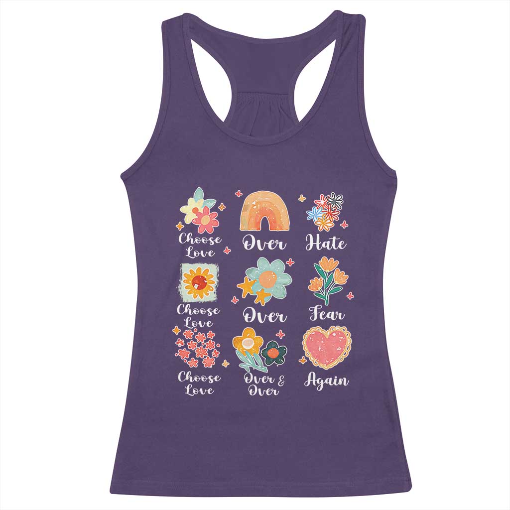 Choose Love Over Hate Fear Over And Over Again Racerback Tank Top Floral Inspirational Peace - Wonder Print Shop