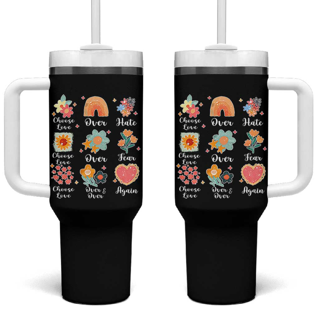 Choose Love Over Hate Fear Over And Over Again Tumbler With Handle Floral Inspirational Peace - Wonder Print Shop