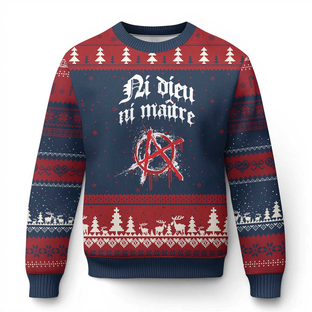 Ni Dieu Ni Maitre No God No Masters Ugly Christmas Sweater Anarchy Symbol - Wonder Print Shop