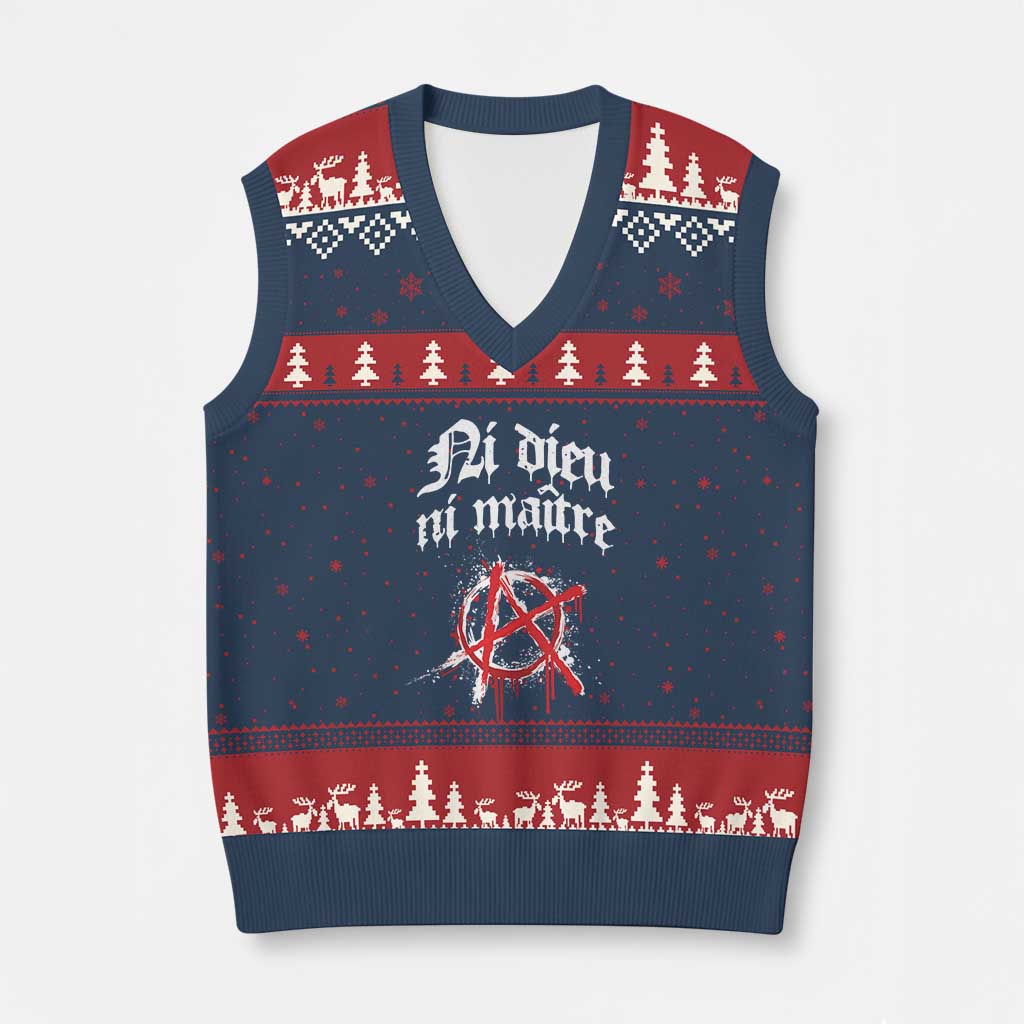 Ni Dieu Ni Maitre No God No Masters V-Neck Knit Sweater Vest Anarchy Symbol - Wonder Print Shop
