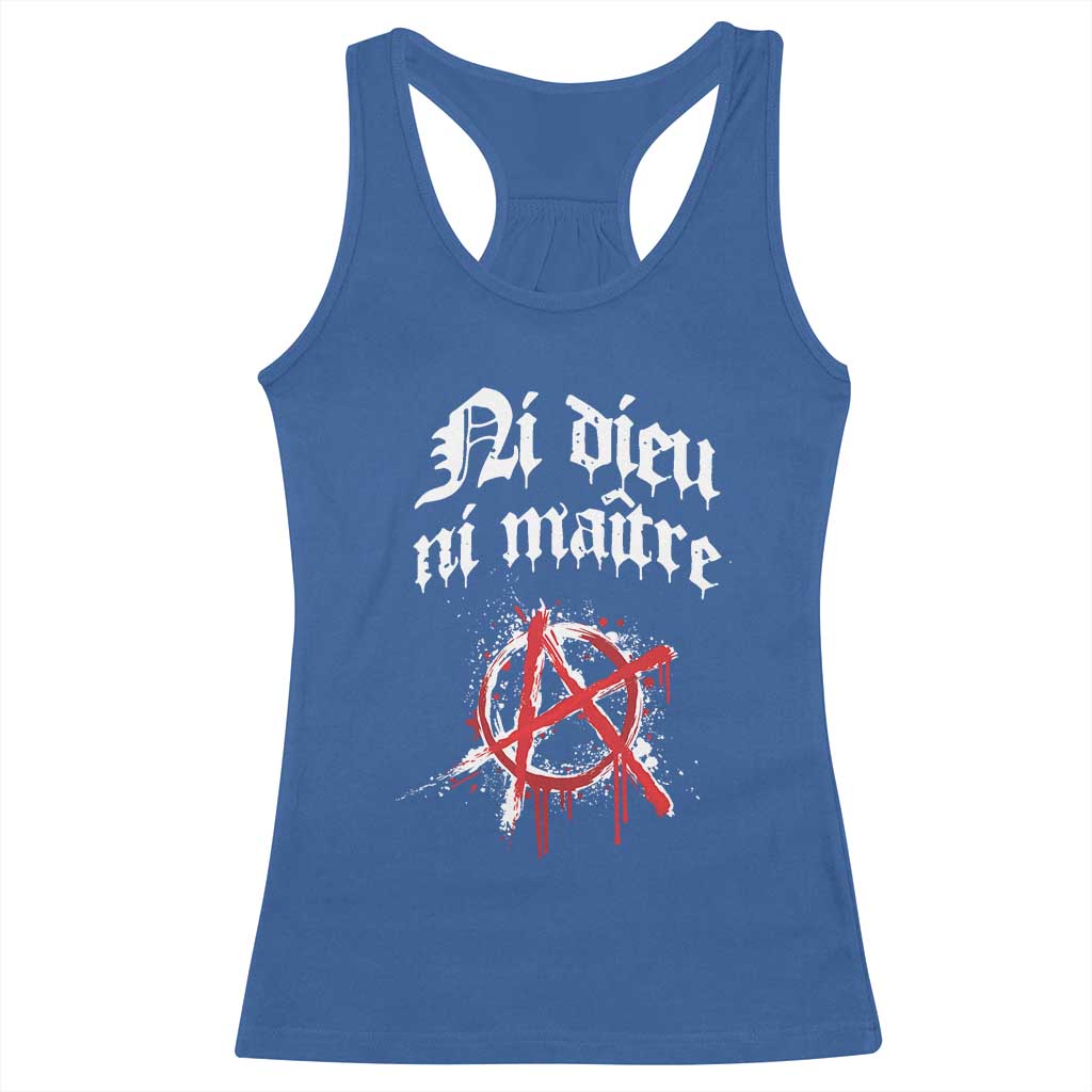 Ni Dieu Ni Matre No God No Masters Racerback Tank Top Anarchy Symbol