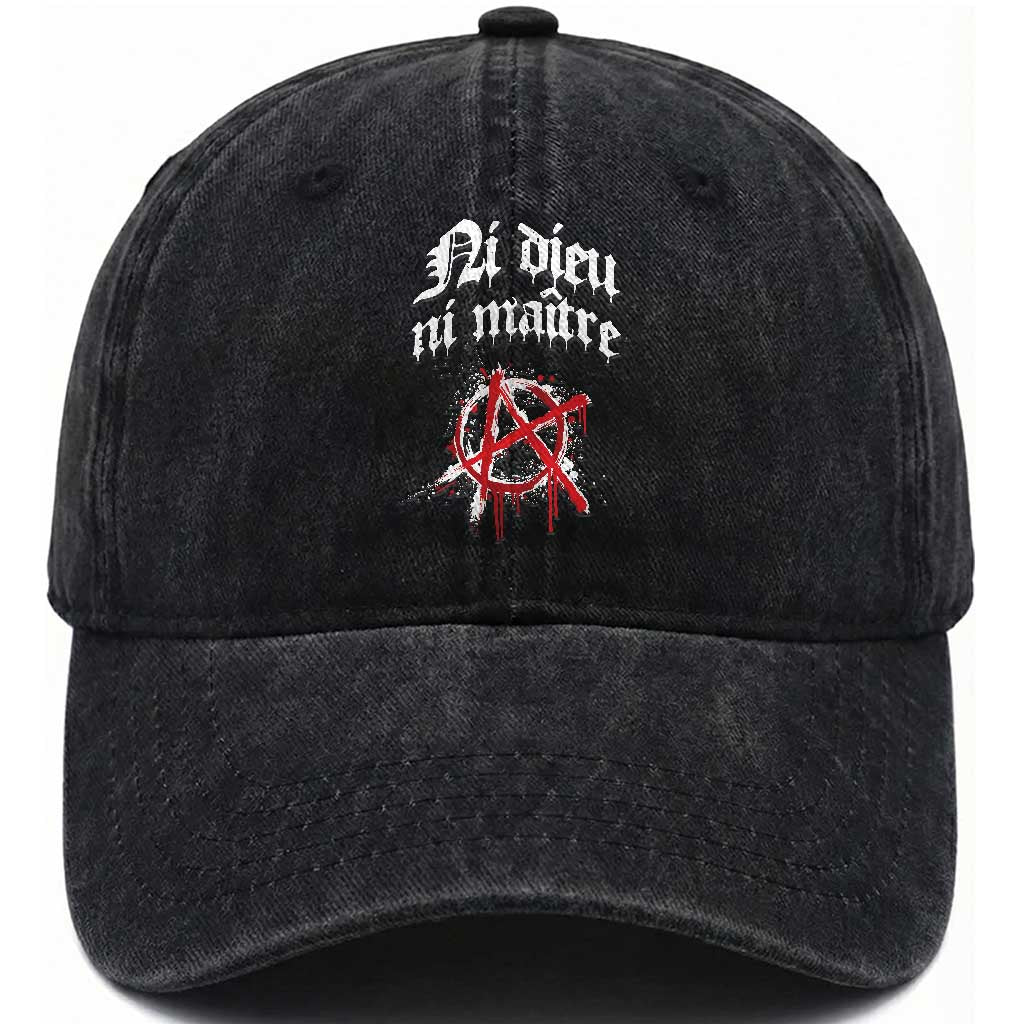 Ni Dieu Ni Maitre No God No Masters Washed Cotton Baseball Cap Anarchy Symbol