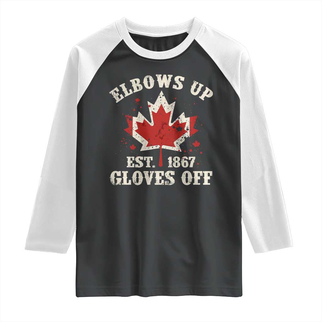 Elbows Up Canada EST 1867 Raglan Shirt Proud Canadian Maple Leaf