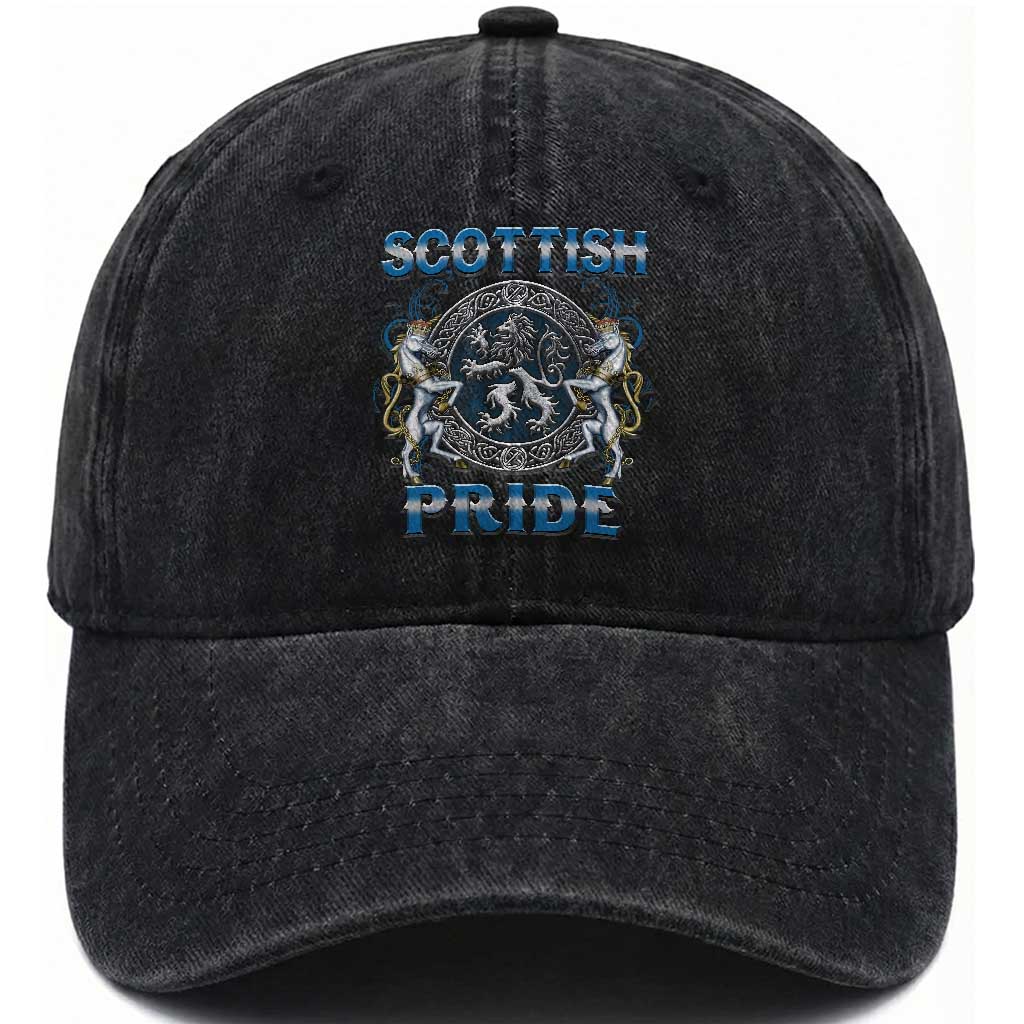 Scottish Pride Washed Cotton Baseball Cap Lion Rampant Unicorns Scottish Flag