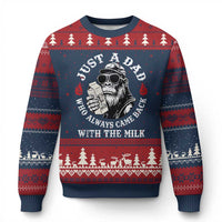 Just A Dad Who Always Came Back With The Milk Funny Bigfoot Father's Day Ugly Christmas Sweater