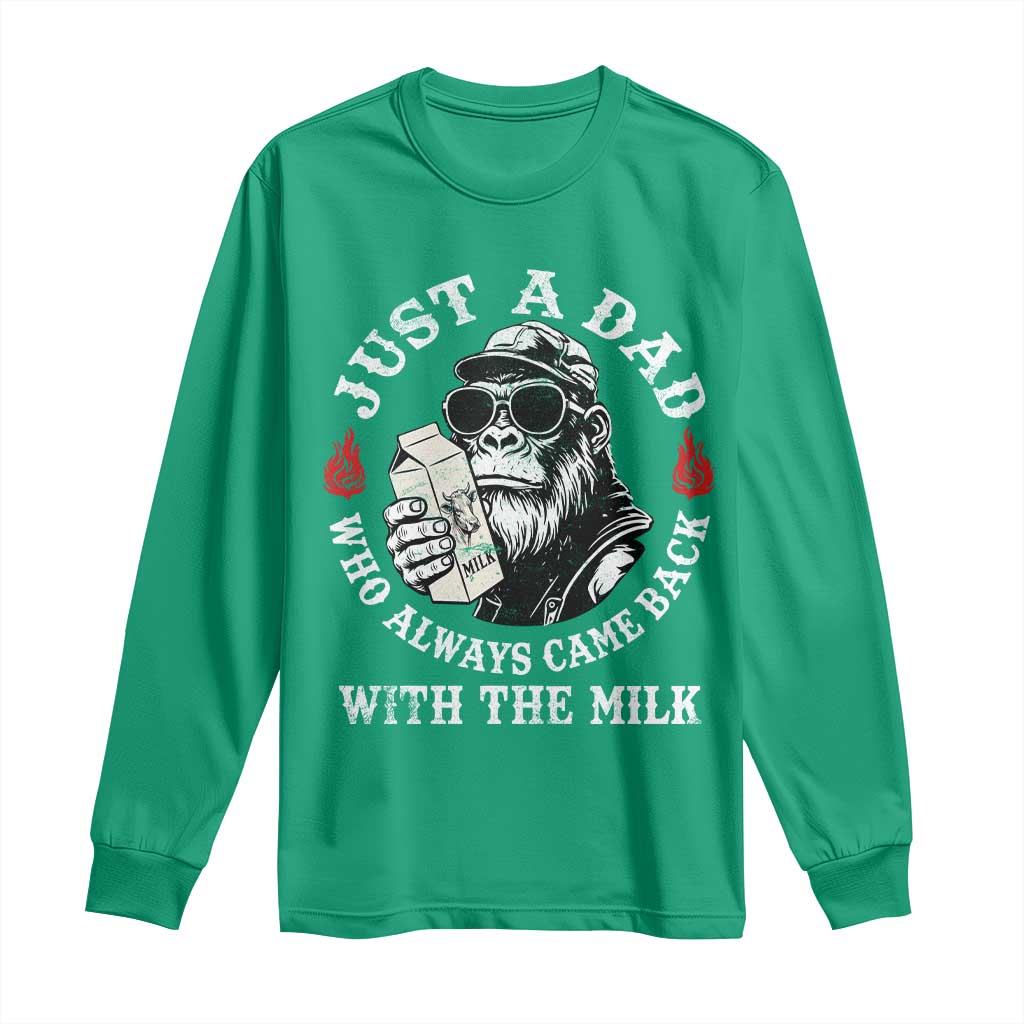 Just A Dad Who Always Came Back With The Milk Funny Bigfoot Father's Day Long Sleeve Shirt