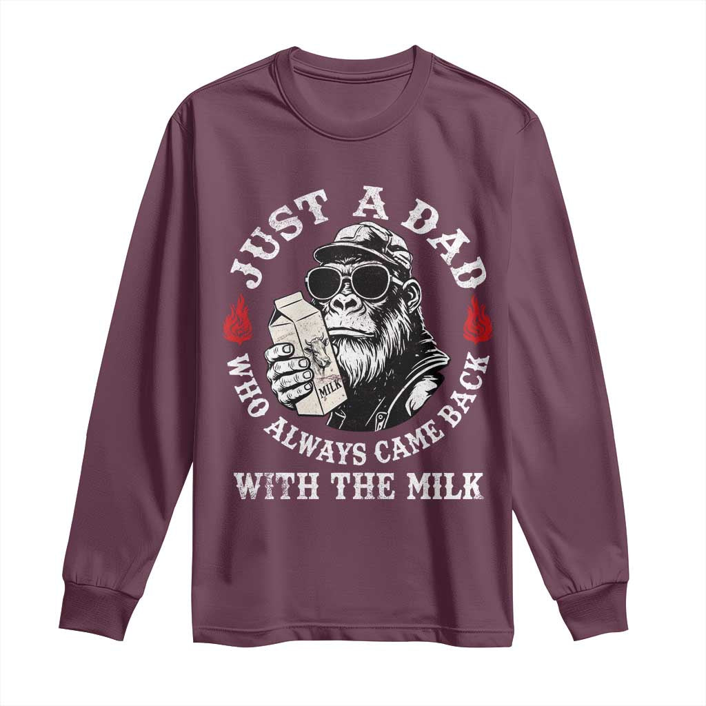 Just A Dad Who Always Came Back With The Milk Funny Bigfoot Father's Day Long Sleeve Shirt