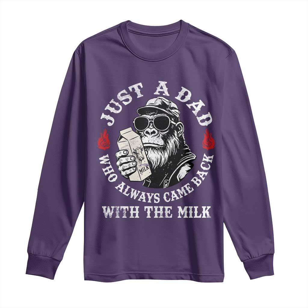 Just A Dad Who Always Came Back With The Milk Funny Bigfoot Father's Day Long Sleeve Shirt