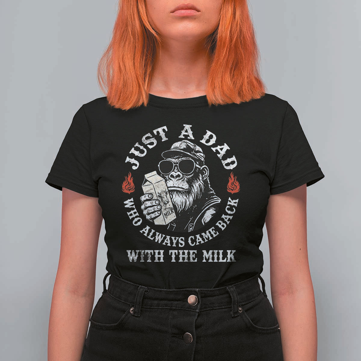 Just A Dad Who Always Came Back With The Milk Funny Bigfoot Father's Day T Shirt For Women