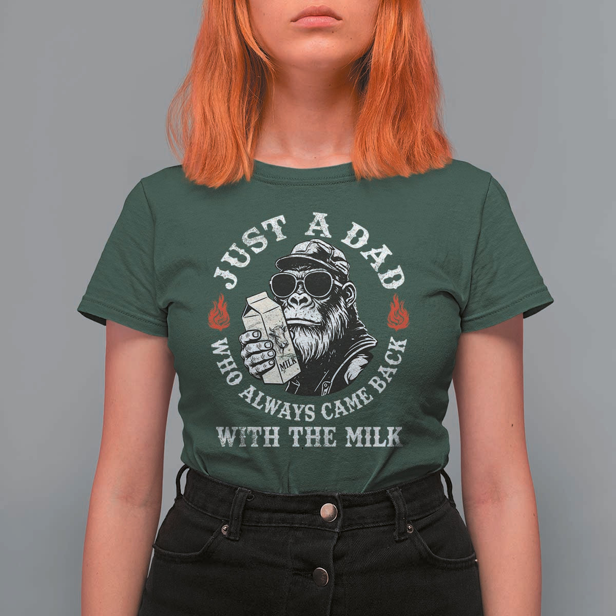 Just A Dad Who Always Came Back With The Milk Funny Bigfoot Father's Day T Shirt For Women