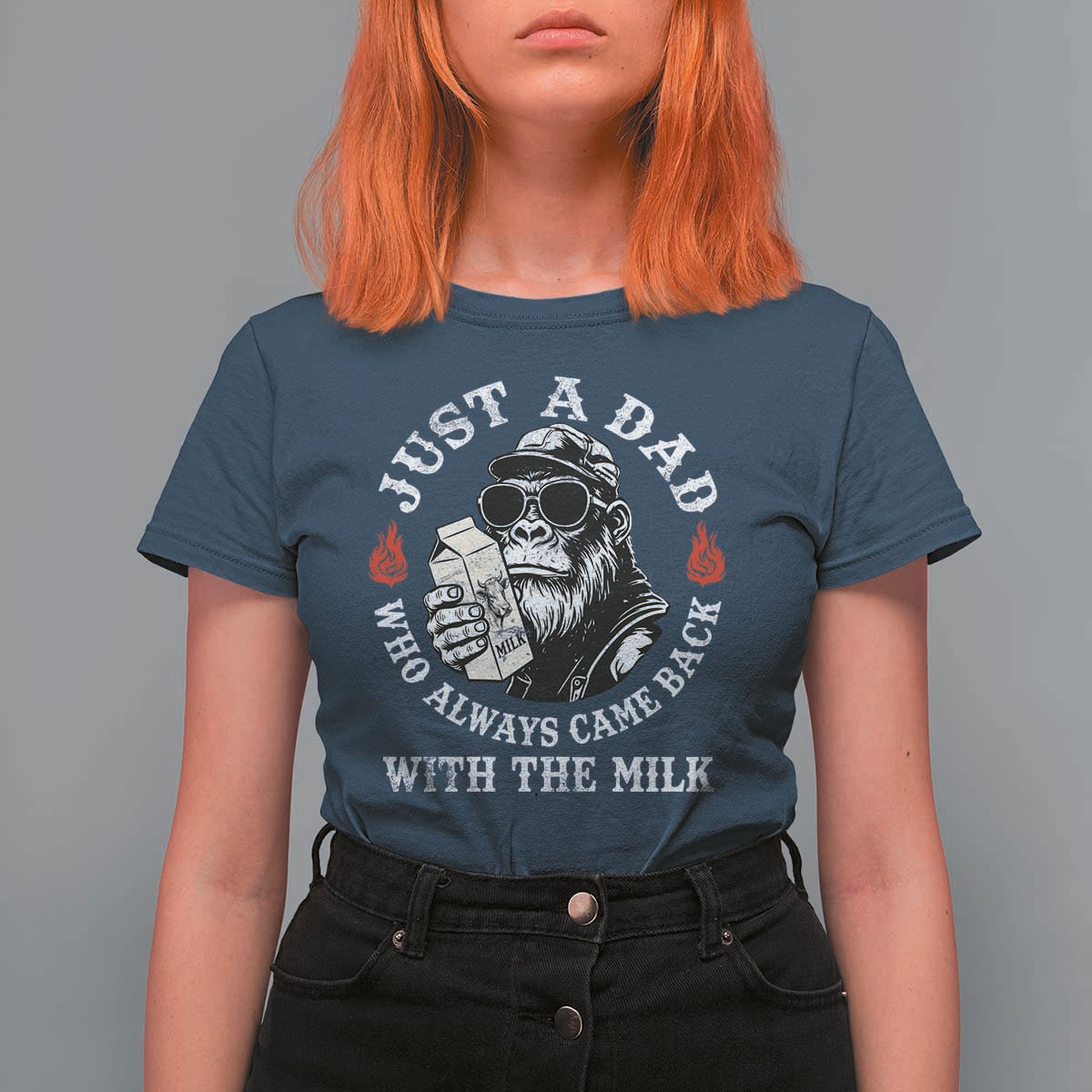 Just A Dad Who Always Came Back With The Milk Funny Bigfoot Father's Day T Shirt For Women