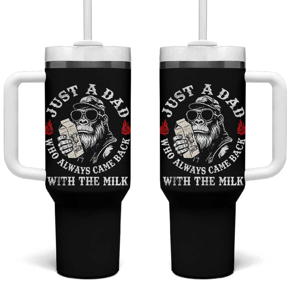 Just A Dad Who Always Came Back With The Milk Funny Bigfoot Father's Day Tumbler With Handle