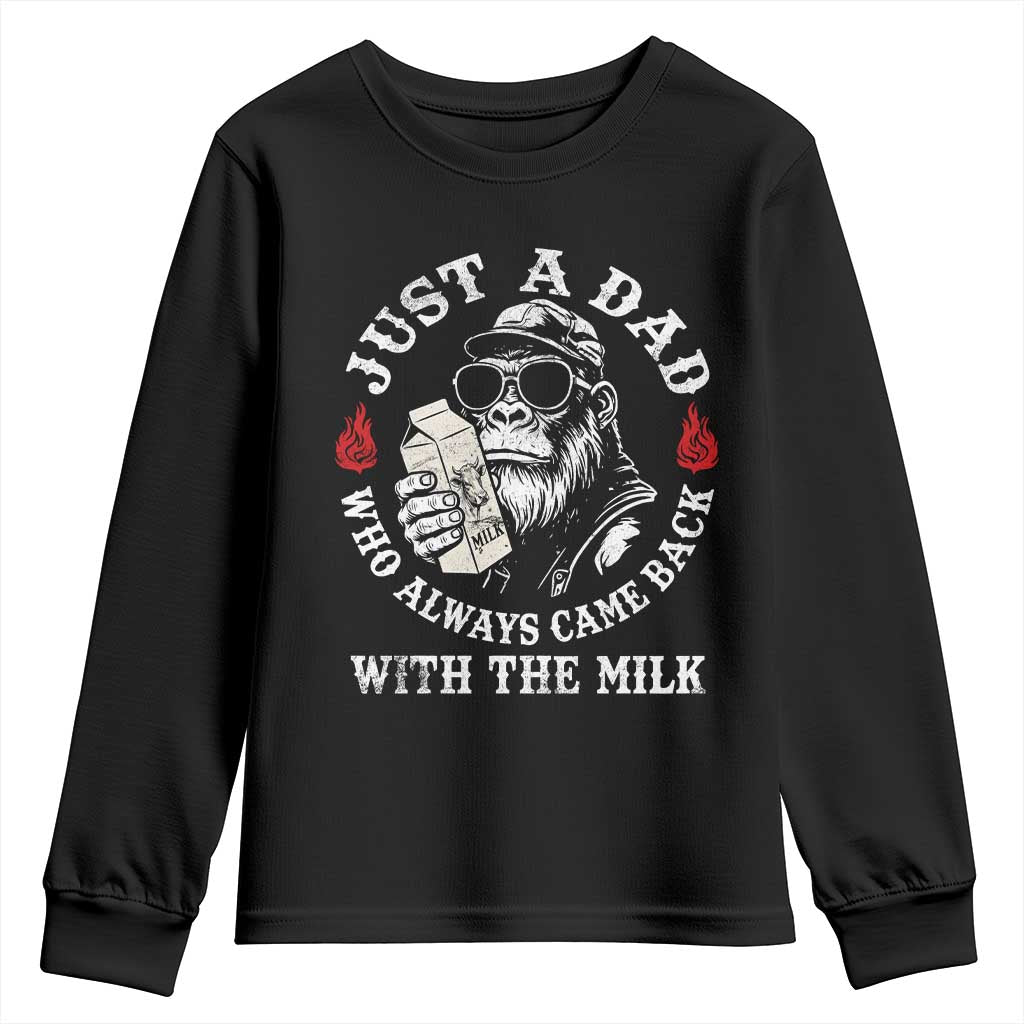Just A Dad Who Always Came Back With The Milk Funny Bigfoot Father's Day Youth Sweatshirt