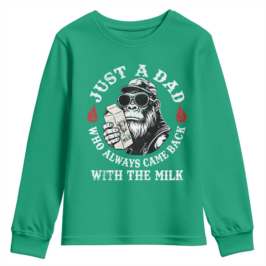 Just A Dad Who Always Came Back With The Milk Funny Bigfoot Father's Day Youth Sweatshirt