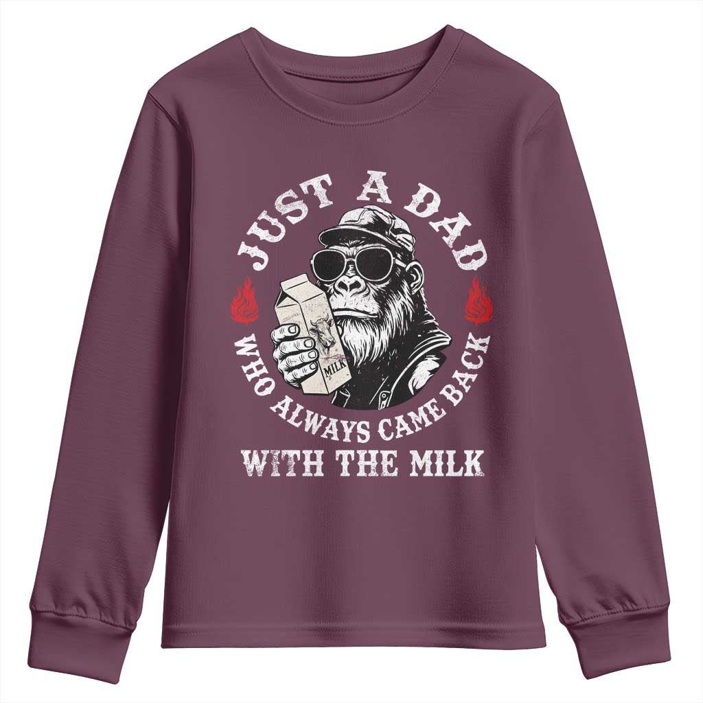 Just A Dad Who Always Came Back With The Milk Funny Bigfoot Father's Day Youth Sweatshirt