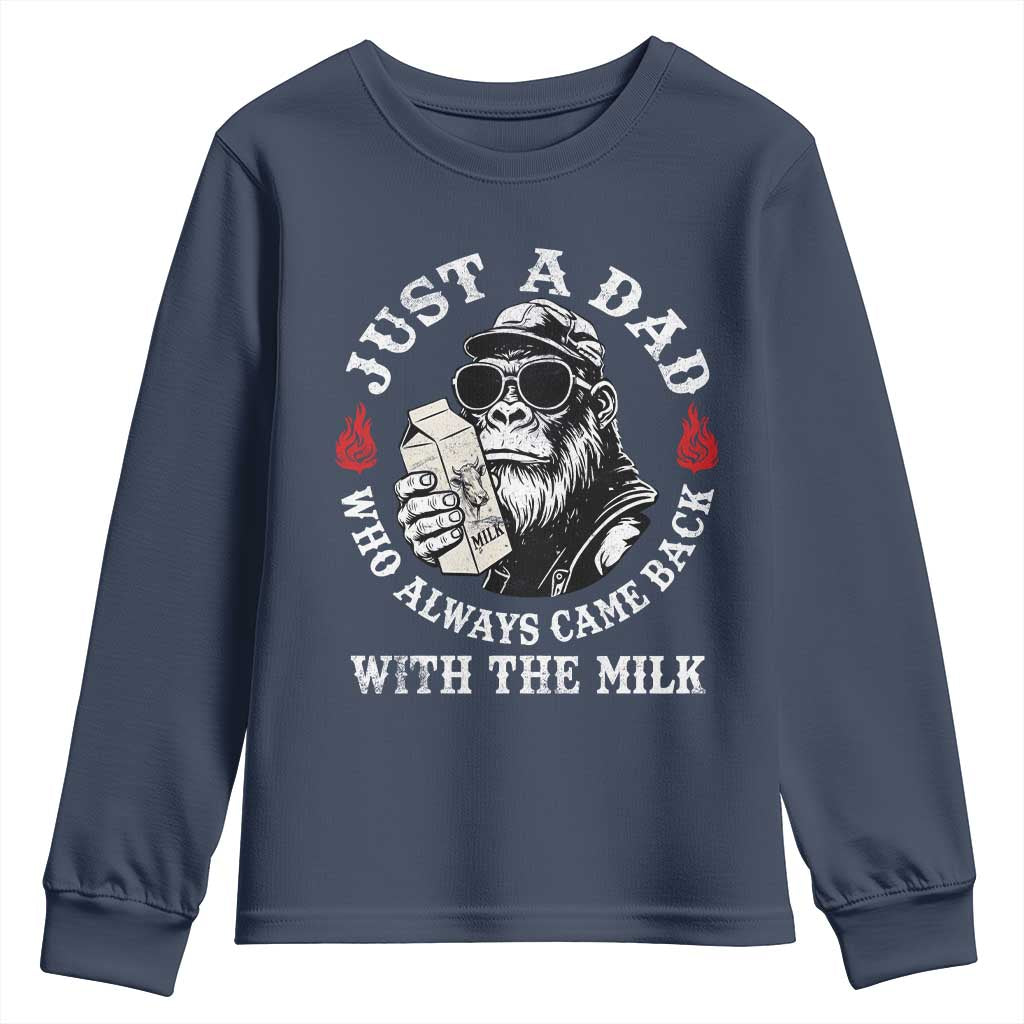 Just A Dad Who Always Came Back With The Milk Funny Bigfoot Father's Day Youth Sweatshirt