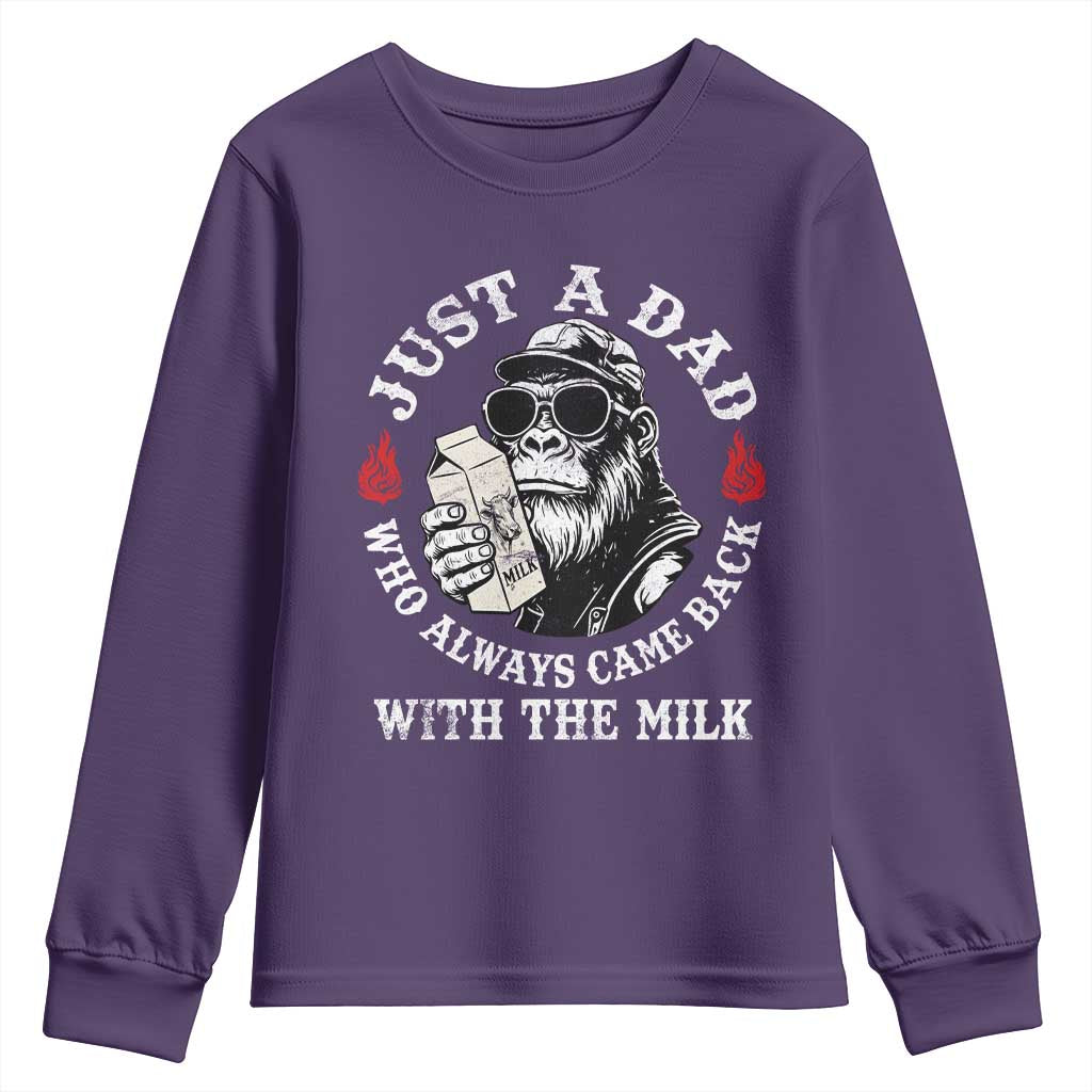 Just A Dad Who Always Came Back With The Milk Funny Bigfoot Father's Day Youth Sweatshirt