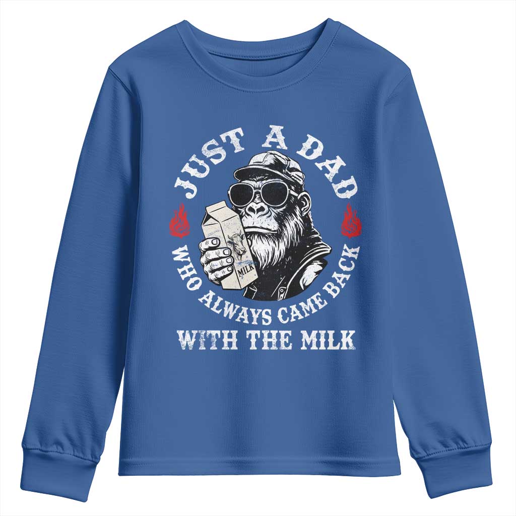 Just A Dad Who Always Came Back With The Milk Funny Bigfoot Father's Day Youth Sweatshirt