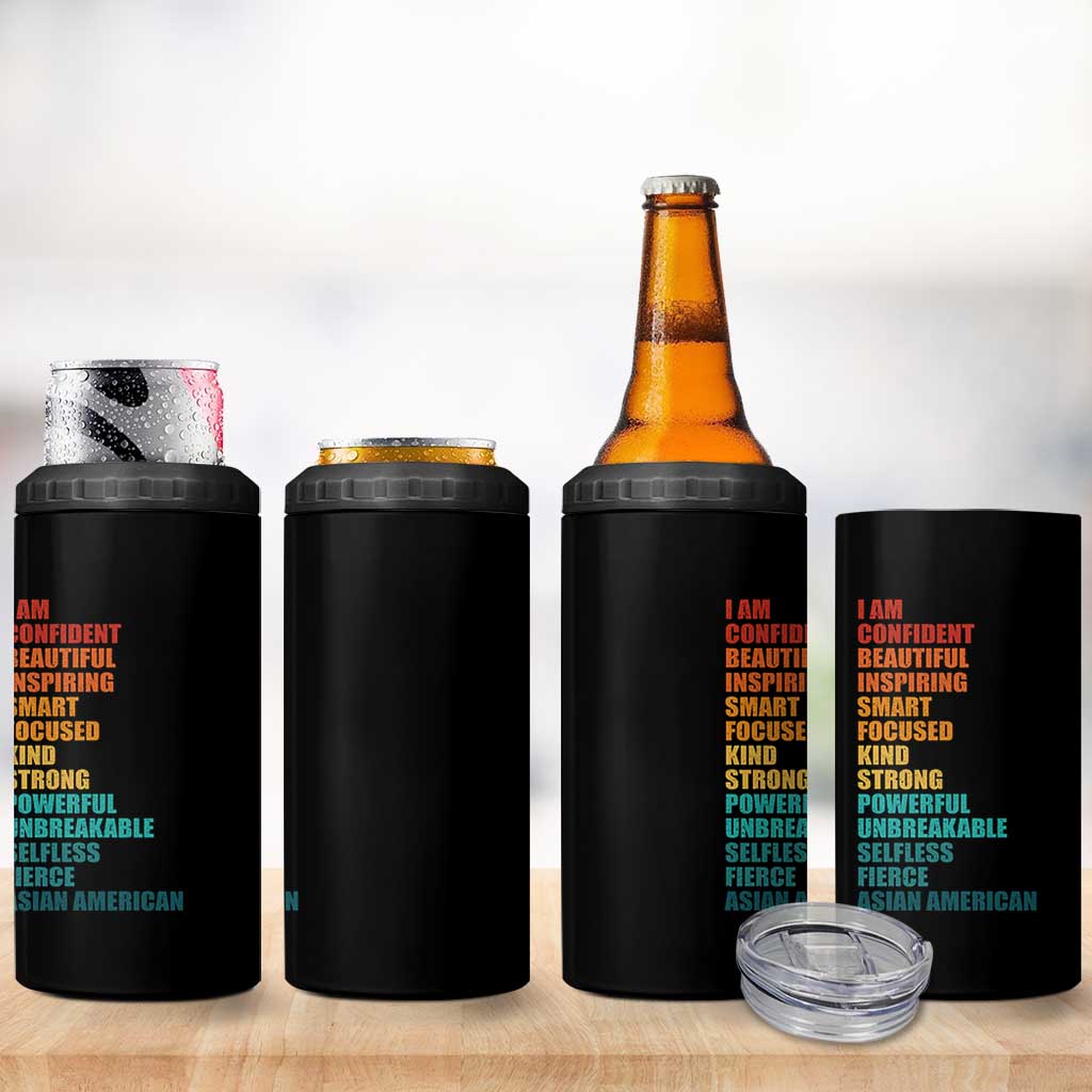 I Am Confident Beautiful Inspiring Asian American 4 in 1 Can Cooler Tumbler AAPI Heritage Month