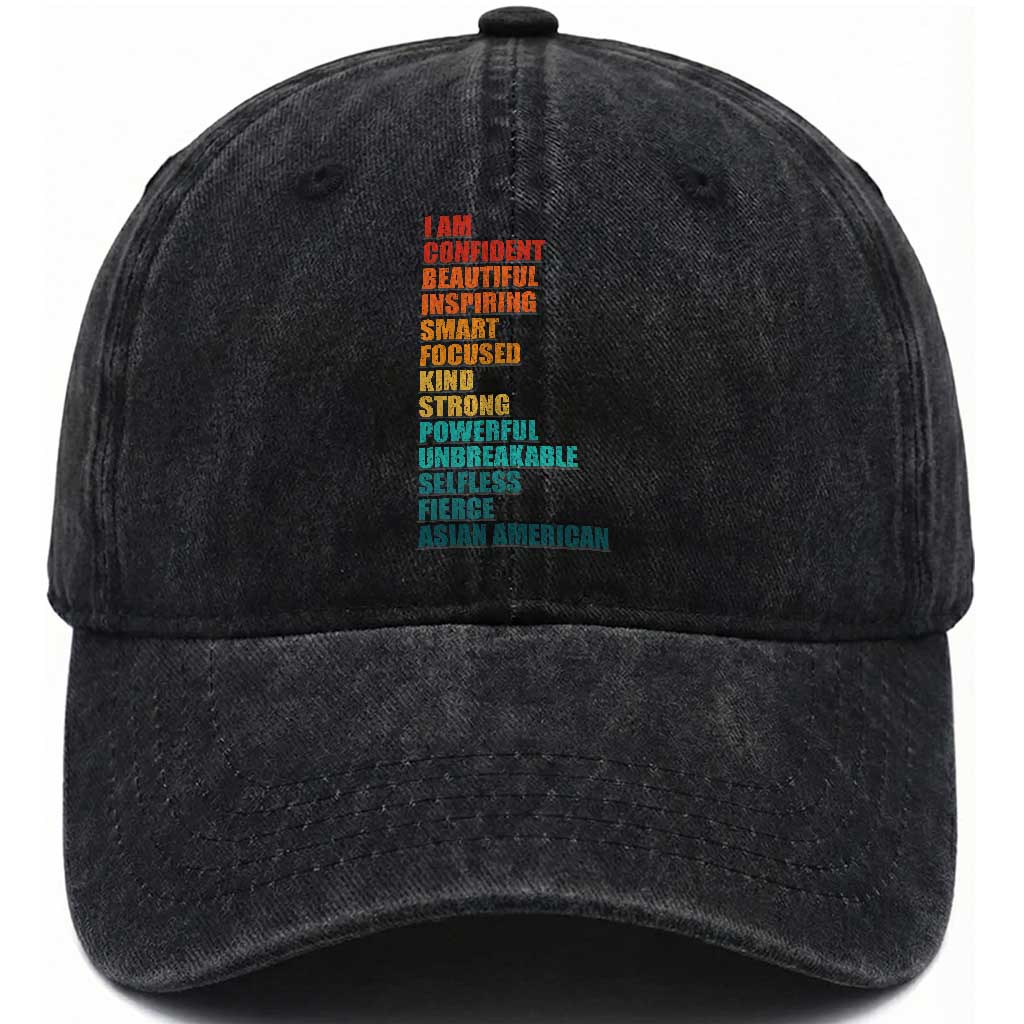 I Am Confident Beautiful Inspiring Asian American Washed Cotton Baseball Cap AAPI Heritage Month