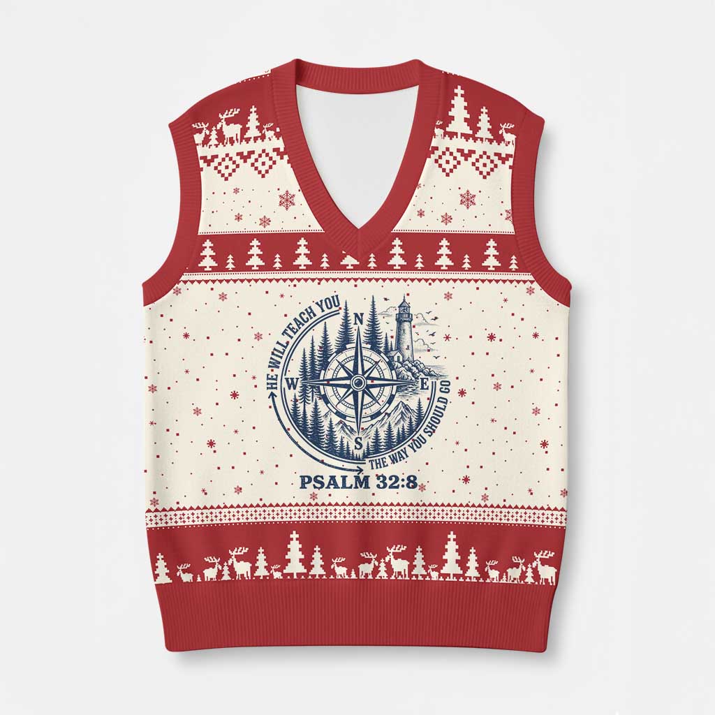 Christian Camping V-Neck Knit Sweater Vest He Will Teach You The Way You Should Go