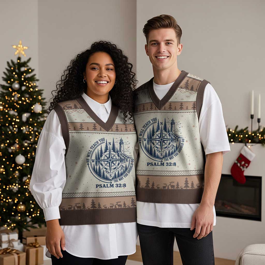 Christian Camping V-Neck Knit Sweater Vest He Will Teach You The Way You Should Go