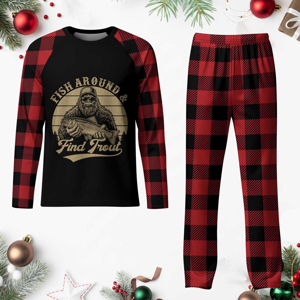Fish Around And Find Trout Plaid Pajama Set Bigfoot Fishing