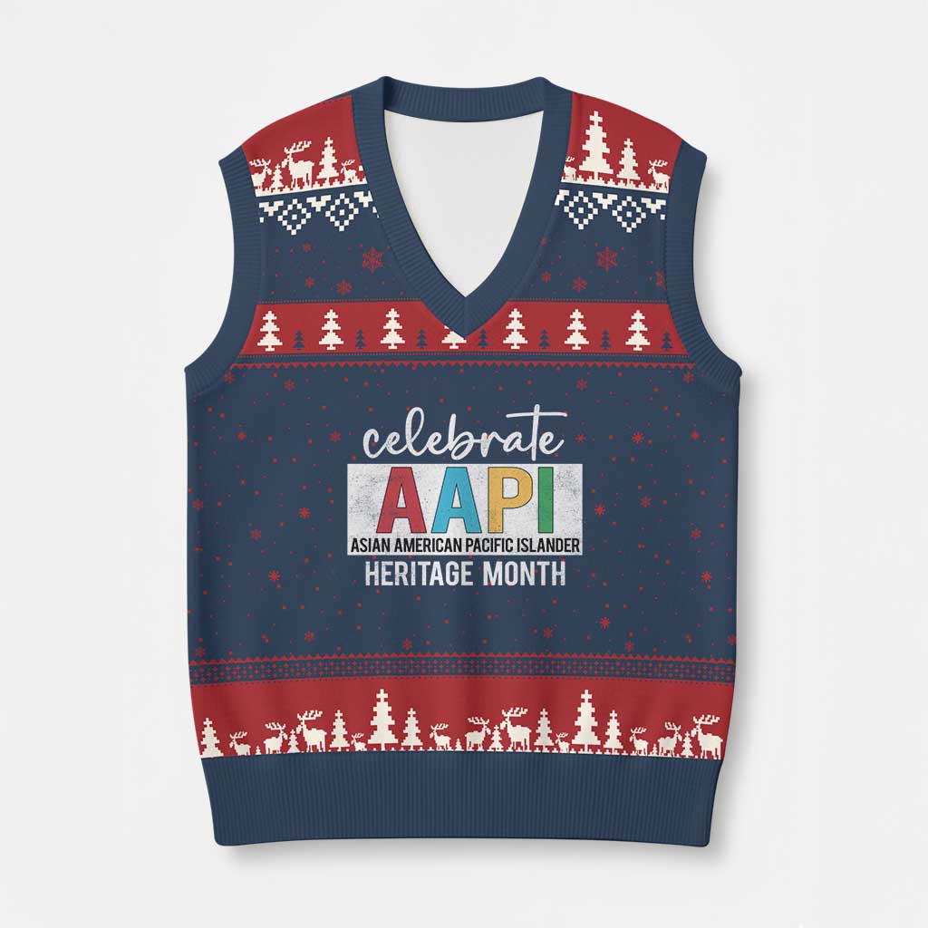 Celebrate AAPI Heritage Month V-Neck Knit Sweater Vest Asian American and Pacific Islander Countries