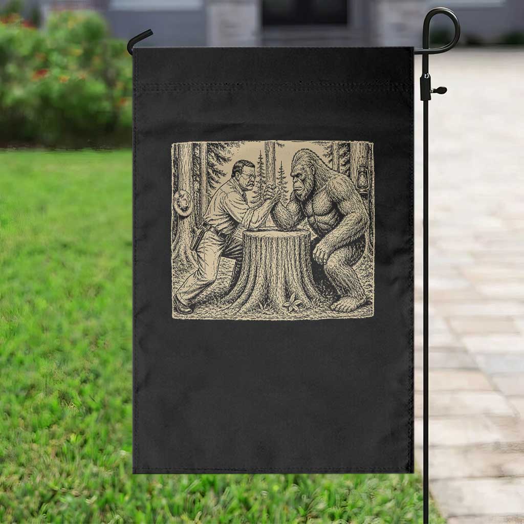Theodore Roosevelt and Bigfoot Arm Wrestling Retro Garden Flag