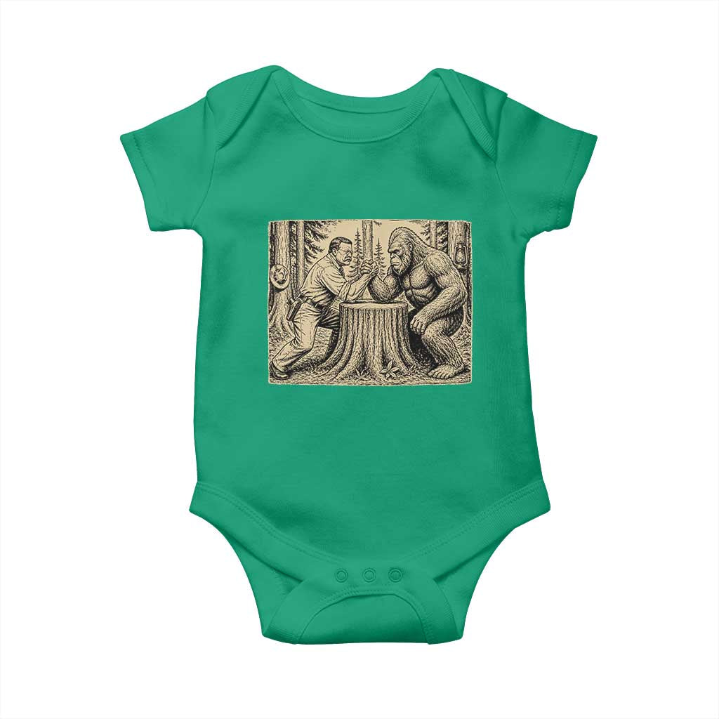 Theodore Roosevelt and Bigfoot Arm Wrestling Retro Baby Onesie